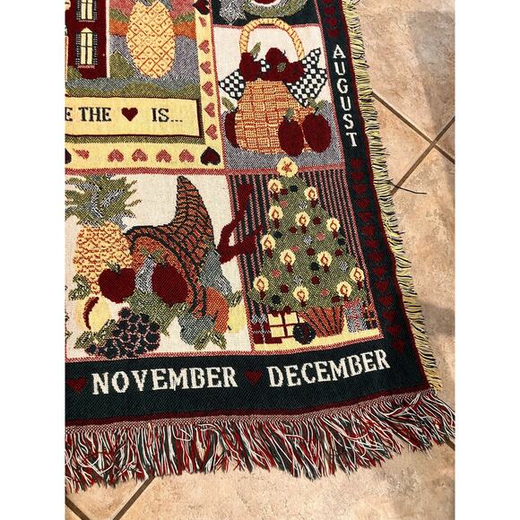 VTG Throw, Blanket, Wall Tapestry, God Bless, Calendar Seasons ,fringe 60X46 - Picture 3 of 6